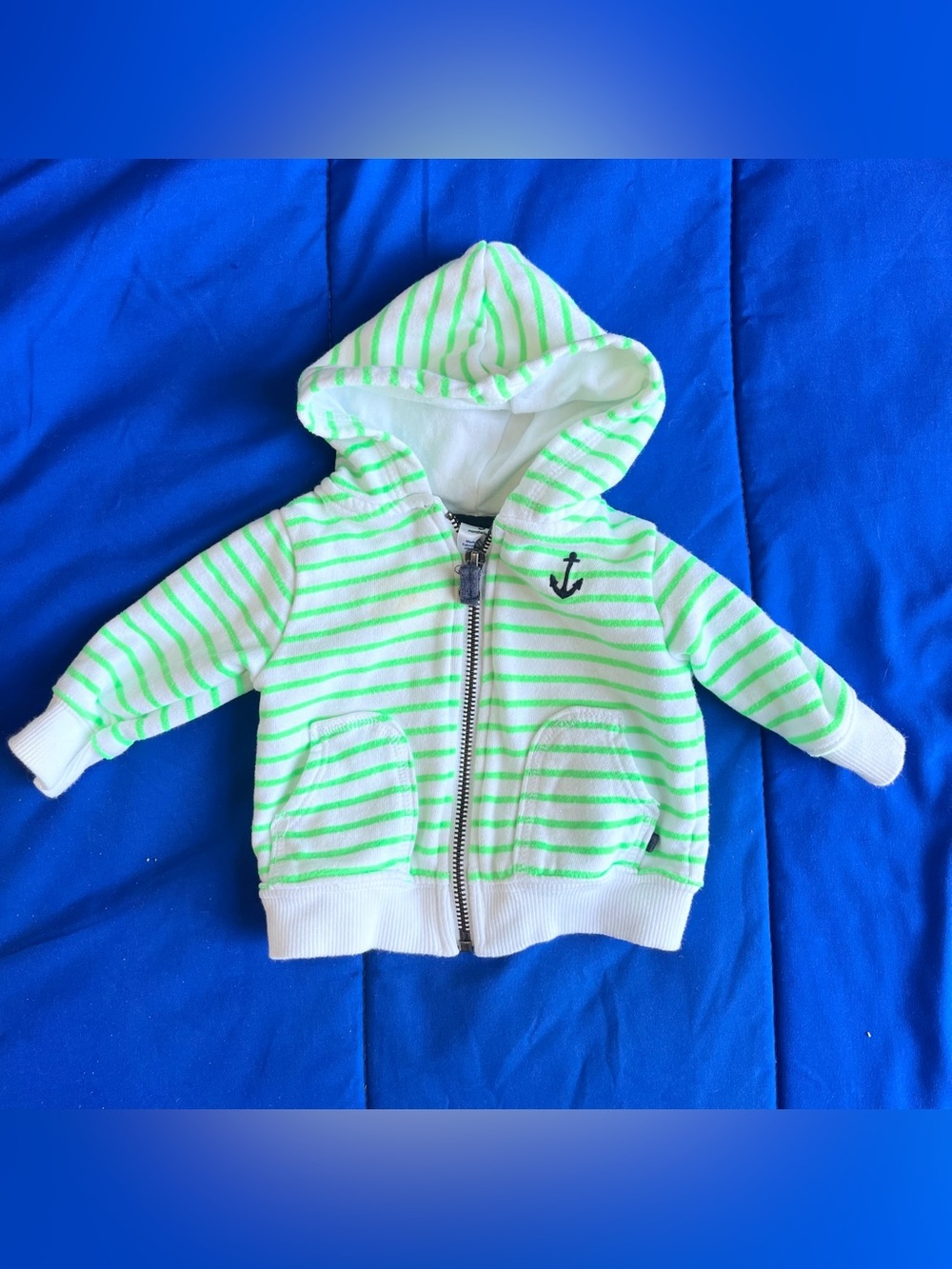 CARTER’S Baby White Green Striped Full Zip Hooded Jacket 3 Months